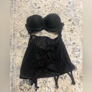 Victoria's Secret Black Strapless Bustier Set